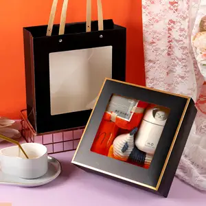 Caja de embalaje de papel de cartón de lujo, bolso de regalo personalizado del Día de San Valentín con tapas, ventana transparente