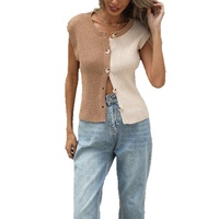 Débardeur tricoté ample et décontracté pour femme, nouvelle collection automne, simple, sans manches, boutonnage simple, tailles S-XL