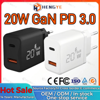 Chargeur mural USB-C double port 18W/20W GaN à charge rapide, prise UE/US, certifié CE, bloc chargeur PD 20W