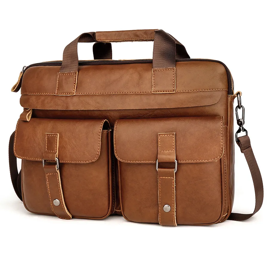 Mallette à bandoulière en cuir véritable vintage pour homme, sacoche pour ordinateur, sac à main de bureau et d'affaires pour homme