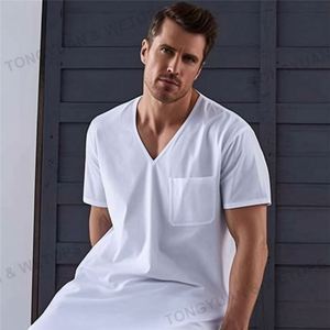 <strong>Mens</strong> Sleepshirt <strong>Nightshirt</strong> V Neck Short Sleeve Soft Nightgown Pajamas Plus Size <strong>Men's</strong> Sleepwear - Product Image 3