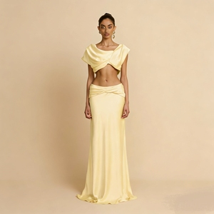 Completo Chic da <span class=keywords><strong>Donna</strong></span> 2026, Sexy Set con Top Corto <span class=keywords><strong>in</strong></span> <span class=keywords><strong>Raso</strong></span> e Gonna Lunga Plissettata, Elegante Completo Estivo Casual a 2 Pezzi - Product Image 1