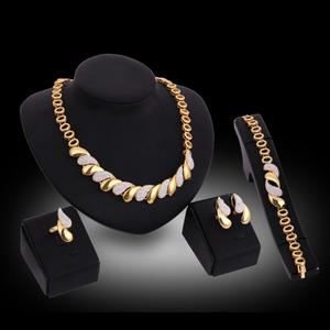 Новый 4 шт., женские, модные, роскошные, Саудовской Аравии, 18K, позолота, Дубайский с украшением в виде кристаллов Свадебные подарок в африканском стиле; Свадебный комплект ювелирных изделий - Product Image 2