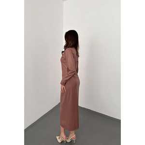 ชุดราตรีหนังสีชมพูพาสเทลแบบติดกระดุมยาวเต็มตัว ขายส่ง - Product Image 1