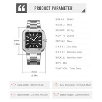Reloj de Hombre Fashion Square, Venta al Por Mayor de Fábrica, SKMEI 9403, Nuevo, Personalizado, de Lujo, Caja de 39 mm, Resistente al Agua, Reloj de Cuarzo para Hombre, OEM ODM