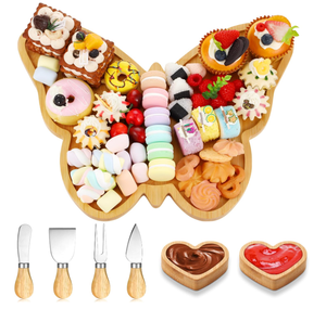 Thiết kế độc đáo gỗ bướm charcuterie bảng thiết lập lớn tre bướm Platter và dao đặt cho Nhà Bên - Product Image 1