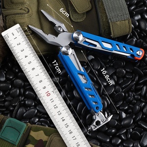 <b>Multi</b> Function Folding Plier <b>Tool</b> With Knife Screwdriver Bottle Opener Metric Measurement Blue Handle - Product Image 3