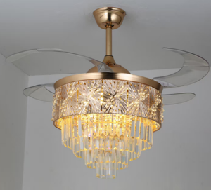 Moderne kristallen LED-plafondlamp met afstandsbediening en intrekbare ventilator voor de woonkamer - Product Image 1