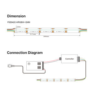 Bande LED flexible en cuivre PSE842C WRGBW 840LEDs/M DC24V 21W/M IP20 3000K-6500K 12MM Lumière ambiante paysagère Wi-Fi/ - Product Image 4