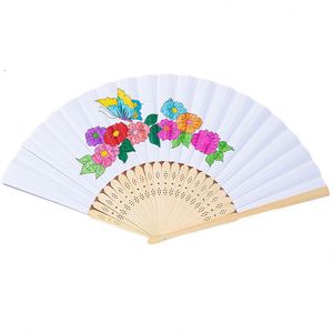 Wholesale STOCK DIY Wedding Child Festival <b>Folding</b> Bamboo Handfan Wooden Hand Held White Paper Fans - Product Image 1