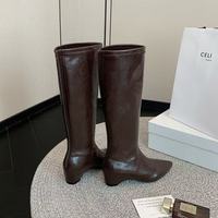 Bottes d'équitation en cuir véritable à bout pointu, hauteur genou, pour l'hiver