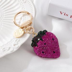 Cute Strawberry Metal Keychain Clay Rhinestone Bag Charm Korean Style Hanging Pendant Decorative Gift Accessory - Product Image 5