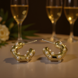 Pendientes de Perlas de Imitación Chapados en Oro para Mujer, Aretes de Perlas de Imitación de Moda, Accesorios de Joyería para Fiesta, Pedido al por Mayor, Hecho en China - Product Image 2