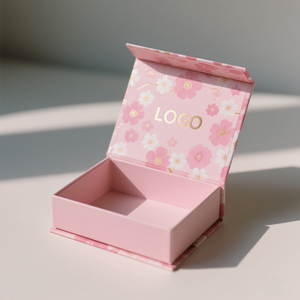 Caja de Regalo Magnética Personalizada con Diseño 3D Gratuito, Empaque de Cartón Biodegradable de Lujo, Caja Rígida con Estampado de Flores Rosas y Logotipo en Lámina Dorada - Product Image 2