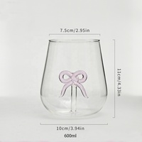 Verre à vin sans pied en verre borosilicate transparent avec nœud décoratif, capacité 250ml-600ml, design moderne et luxueux, qualité alimentaire, idéal pour bar