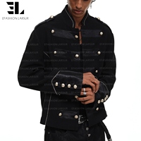 Veste Bomber Napoléon en Twill de Coton Délavé Personnalisée LARSUR, Coupe Slim, Col Montant, Style Motard, Veste Courte Hussar