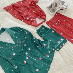 Best 2025 Wholesale Custom Women's <strong>Pyjamas</strong> Sleepwear <strong>Couple</strong> Green and Red Two Piece Matching <strong>Christmas</strong> Pajamas Set for Women - Product Image 3