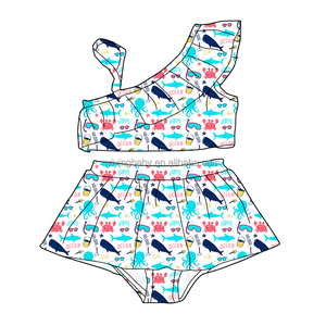 Ensemble d'été deux pièces décontracté pour filles-Top à une manche et jupe courte pour petites filles-Ensembles de vêtements personnalisés pour bébés filles - Product Image 6