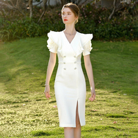 Robes élégantes décontractées pour femmes, style bureau, manches courtes bouffantes, tendance été, blanches, ZYHT 50941.