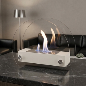 Camino da tavolo <span class=keywords><strong>bioetanolo</strong></span> bianco rotondo in vetro decorativo camino <span class=keywords><strong>portatile</strong></span> in metallo - Product Image 1