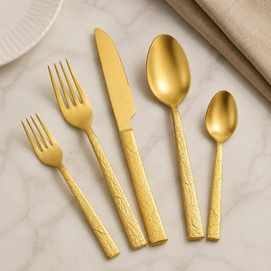 New Retro Embossed Stone Pattern Stainless Steel Silverware <b>Knife</b> Fork Spoon Set Wedding Cutlery Dishwasher <b>Safe</b> for Restaurant - Product Image 4