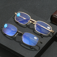 Lunettes de lecture pliantes anti-bleu à monture complète en métal pour hommes et femmes, boîte de transport pouvant accrocher des lunettes de lecture confortables à la taille.