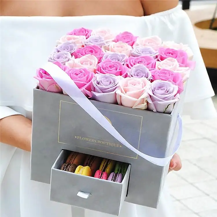 Neues Design Kreative große Pappe Blumenstrauß Schokolade Geschenk box mit Schublade zum Geburtstag Muttertag Valentinstag