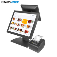Caja Registradora Todo en Uno con Pantalla Dual de 15 Pulgadas, Terminal POS con Pantalla Táctil Windows 10, Fabricante de Sistemas POS ODM para Zonas de Comida