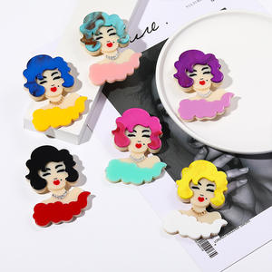 เข็มกลัดอะคริลิคแฟชั่นแบบเฉพาะกลุ่มแนวยุโรปอเมริกันแบบศิลปะแอบสแตรกต์รูปการ์ตูนน่ารักพร้อมเครื่องประดับโลหะผสมมอนโรสำหรับงานแต่งงาน - Product Image 1