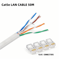 Kabel Ethernet Cat5e 50m Konduktor CCA Solid dengan Konektor RJ45 dalam Kantong PE (8-Konduktor) untuk Komunikasi Telekomunikasi
