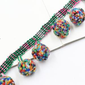 Suministros del fabricante, cinta de bola de lana con borlas de colores mezclados, Ropa Étnica, accesorios de decoración hechos a mano para el hogar, Color colorido - Product Image 3