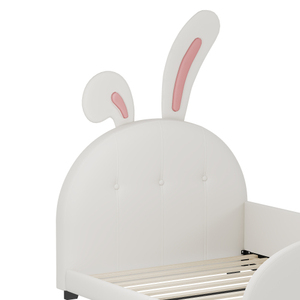 Twin Size Modern Soft Upholstered PU Leather Rabbit-Shape Princess <b>Bed</b> <b>with</b> <b>Storage</b> <b>Platform</b> <b>Bed</b> Featuring Headboard Footboard - Product Image 3