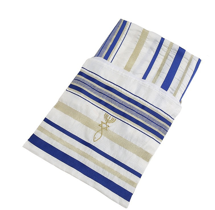 Tallit De Jérusalem Messianique - Châle De Prière 180x50 Cm Avec Sceau Messianique - Sac Inclus - Cadeau Spirituel Chrétien Juif