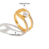 Mode Anneaux Bijoux Femmes Base En Acier Inoxydable 18k Plaqué Or Perle Anneau Pin Forme Clair Zircon Cristal Anneau