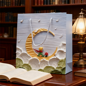 กระเป๋าใส่ของขวัญสุดพิเศษภาพวาดสีน้ำมันรูปเจ้าชายน้อยน้อยสุดๆกระดาษแข็งสีขาวหลายขนาดสำหรับวันหยุดและใช้ได้กับแบรนด์ยีวู - Product Image 6