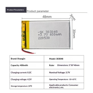 Batterie Li-polymère ultra-fine 303048 3,7 V 400 mAh certifiée IEC62133, sûre pour les appareils <span class=keywords><strong>de</strong></span> mesure du <span class=keywords><strong>glucose</strong></span> portables et les capteurs médicaux - Product Image 2