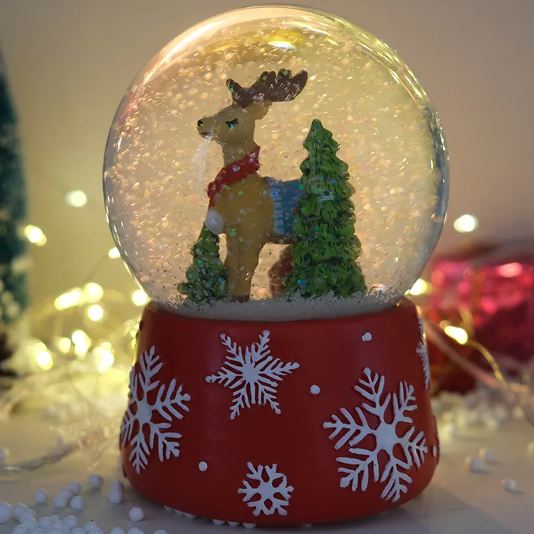 Custom resin music box crystal ball snow globe glass light Christmas elk gift crafts