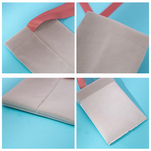 Velvet <b>Drawstring</b> Bag Jewelry Storage Pouch 15x20cm Gray With Ribbon Gift Packaging For <b>Bracelets</b> And Beaded Jewelry - Product Image 3