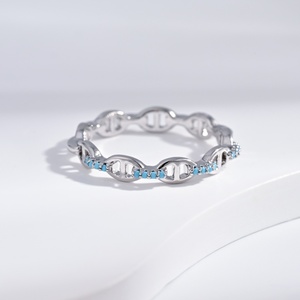 custom <b>925</b> plata Sterling <b>Silver</b> Turquoise <b>Ring</b> With Blue Crystal Pave Setting Minimalist Everyday casual cheap <b>rings</b> for girls - Product Image 1