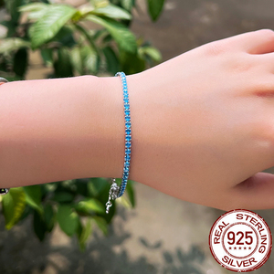 Bracciale blu chiaro regolabile in 925 reale argento Sterling Round Tennis braccialetto di nozze per le spose fidanzamento CZ <span class=keywords><strong>gioielli</strong></span> di <span class=keywords><strong>cristallo</strong></span> - Product Image 3