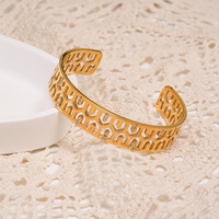 Bracelet manchette ouvert géométrique doré avec zircon creux, bijou fantaisie pour femme