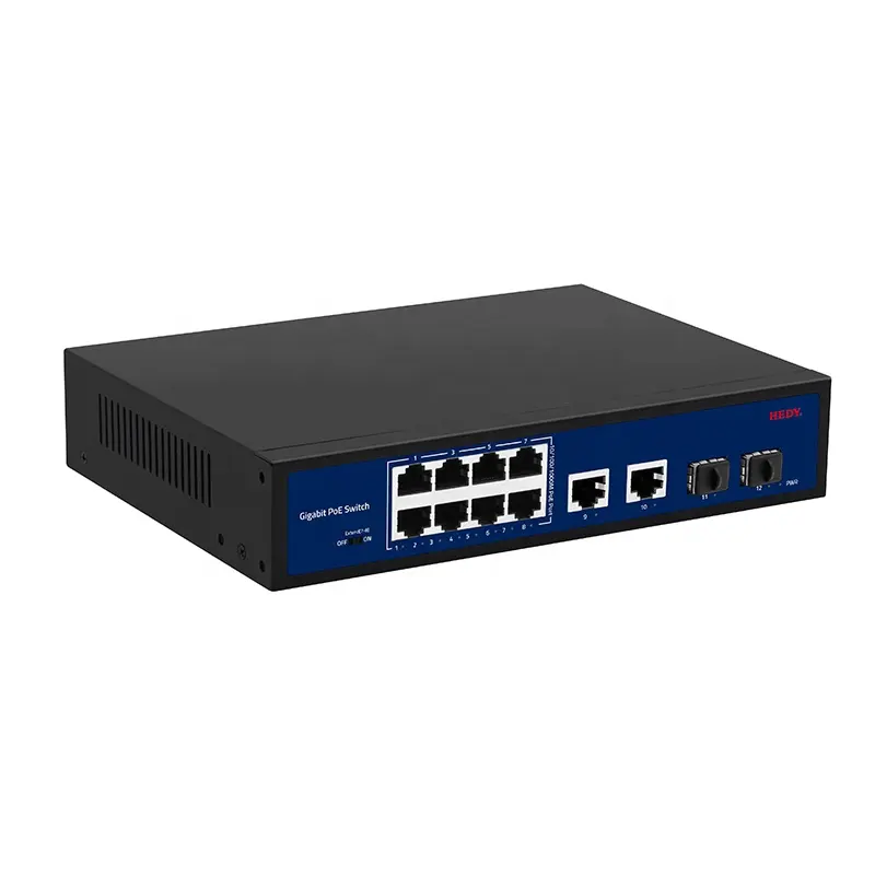 Commutateur PoE 2 ports SFP Gigabit 12 ports Commutateurs réseau PoE Full Giga 96W 100/250 mètres 24Gbps Full duplex