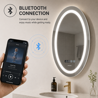 Miroir de salle de bain ovale intelligent à LED avec éclairage frontal, pour vanité, maquillage, salon, gradation progressive, 3 couleurs, anti-buée, Bluetooth