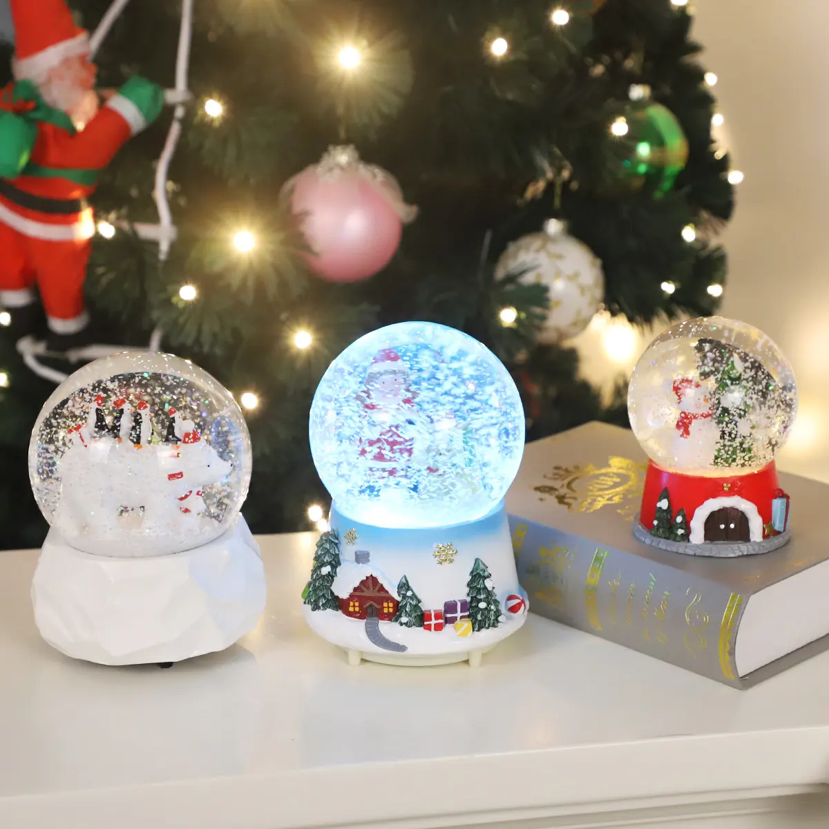 Chinese Glazen Bal Kerstversiering Geschenken Ideeën Globe Tafellamp Muzikale Kerst Santa Beeldje Met Kinderen Waterbal