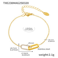 Ensemble de bijoux fins Collier rectangulaire imbriqué Bracelet en acier inoxydable Bracelet en zircon cubique connecté en or 18 carats pour femme