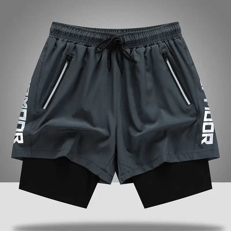 Gym Short Heren 90 Polyester 10 Spandex Compressie 5 Inch Snel Droog Met Liner Training Kort 2 In 1 Heren Gymshorts