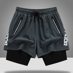 Gym Short Heren 90 Polyester 10 Spandex Compressie 5 Inch Snel Droog Met Liner Training Kort 2 In 1 Heren Gymshorts