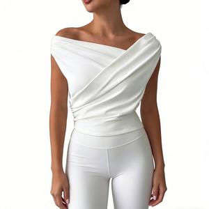 Women's Asymmetric Off-Shoulder <b>Top</b> Draped Ruched Sleeveless Blouse Casual Formal Crop <b>Top</b> Shirt Fashion - Product Image 6