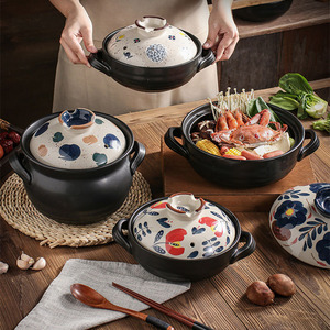 日本のセラミックスープポット調理器具セット手描きエナメルキッチンキャセロール環境にやさしい調理ポットセット - Product Image 1
