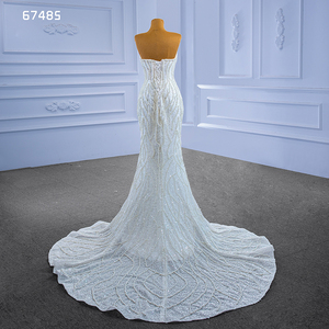 Vestido de novia de sirena Rsm67485, tela de encaje blanco con cuentas, Sexy, barato - Product Image 4